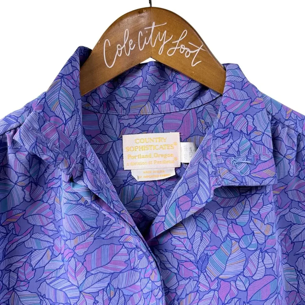 Pendleton Purple Printed Shirt Long Sleeve Polyester VTG Country Sophisticates 8 - Picture 2 of 7
